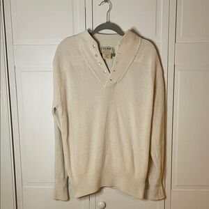 L.L. Bean Vintage 100% Cotton Cream Knit Sweater with Button Collar Sz L
